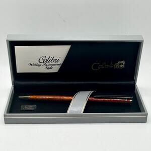 Vintage COLIBRI Brown Tan Lacquer w/ Gold Trim Ballpoint Pen and case